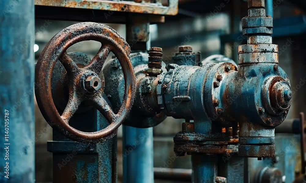 Close-up of an industrial valve and piping, showcasing rust and mechanical details. Close-up of an industrial valve and piping, showcasing rust and mechanical details.
