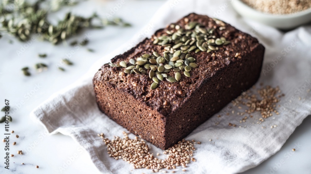 Freshly Baked Pumpkin Bread with Seeds on Rustic Table Freshly Baked Pumpkin Bread with Seeds on Rustic Table