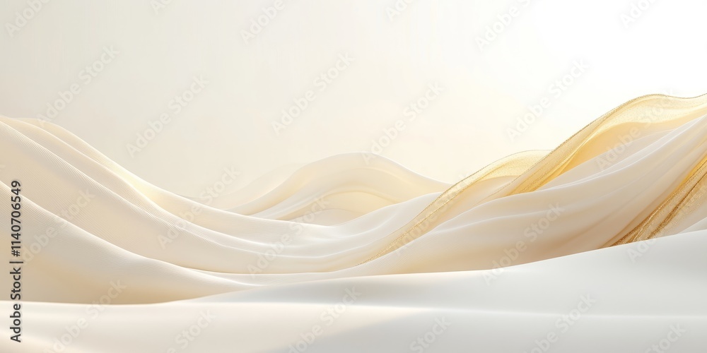 Fototapeta premium Flowing cream and gold fabric waves