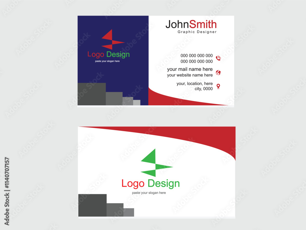 Elevate Your Brand Identity with a Striking Business Card Design Featuring a Dynamic Blend of Blue, Green, and Red Shades