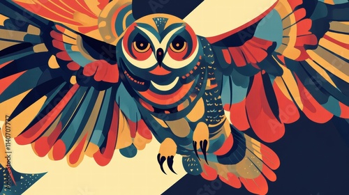 Colorful Abstract Owl Illustration Flying with Vibrant Patterns photo