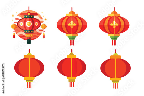 Chines Day Lantern  vector illustration for Chines festival, Red Chinese New Year Lanterns Hanging in Festive Holiday Decoration?