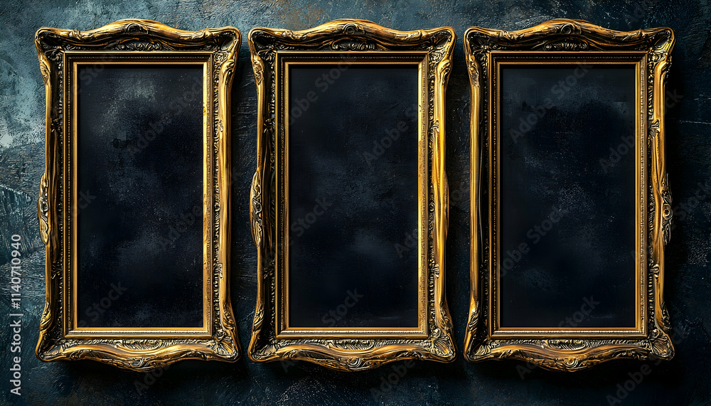 Elegant Gold Frames Triptych Illustration Elegant Gold Frames Triptych Illustration