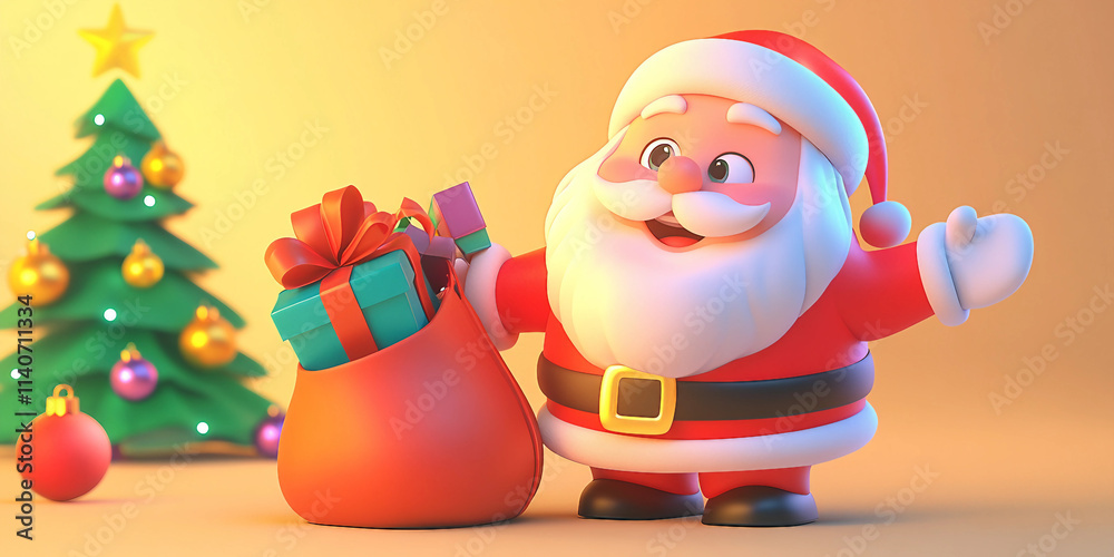 Fototapeta premium Santa Claus with Gift and Robot Featuring Heart Symbol