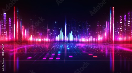 Abstract background with equalizer effect. Neon lights. Sound wave,