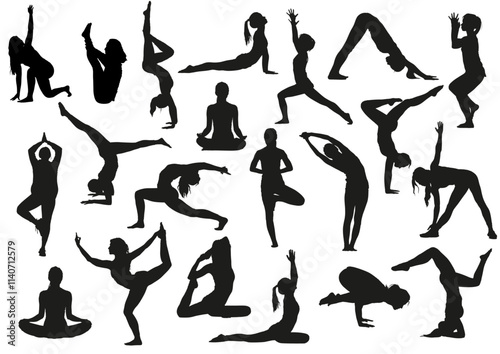 Set of yoga woman sihlouette