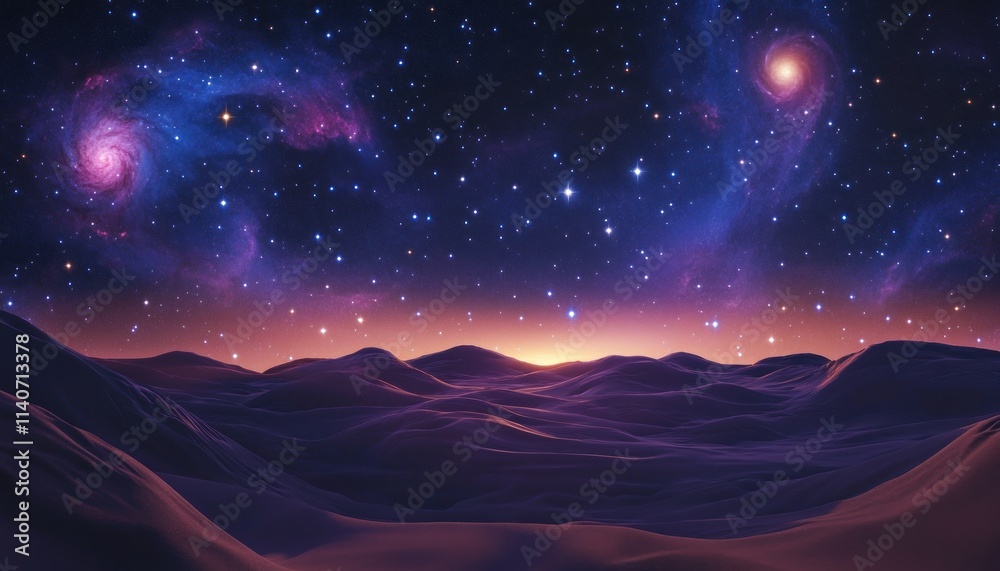 Fototapeta premium Starry Night Over Purple Desert Dunes