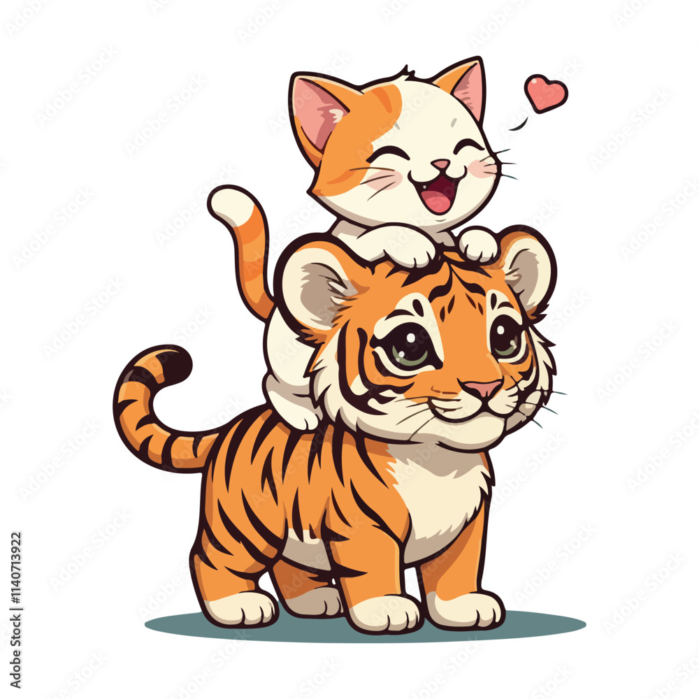 Cute Tiger Cartoon Vector Icon Illustration Animal Nature Icon Concept Isolated Vector of cute tiger