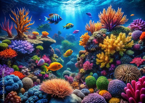 Stunning Reef Tank Aquarium: Vibrant Coral, Fish, and Marine Life Photography