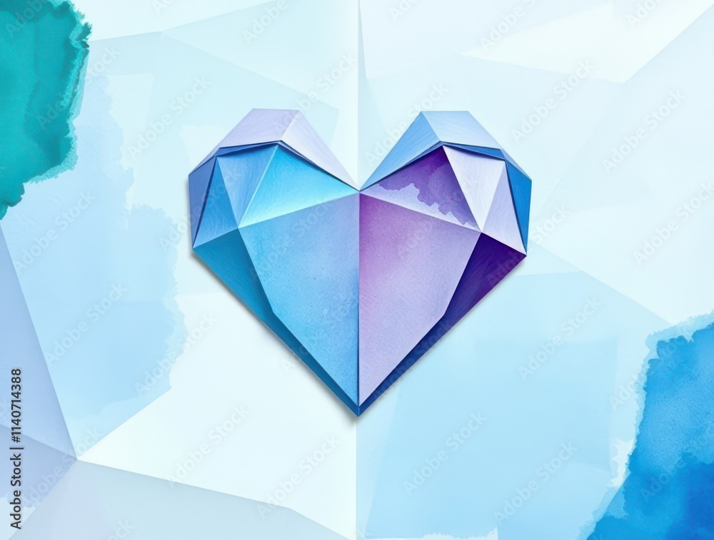Geometric Heart of Love: A delicate and abstract heart, crafted with geometric precision, boasts a vibrant array of blue and purple hues. It's a modern interpretation of love. Geometric Heart of Love: A delicate and abstract heart, crafted with geometric precision, boasts a vibrant array of blue and purple hues. It's a modern interpretation of love.