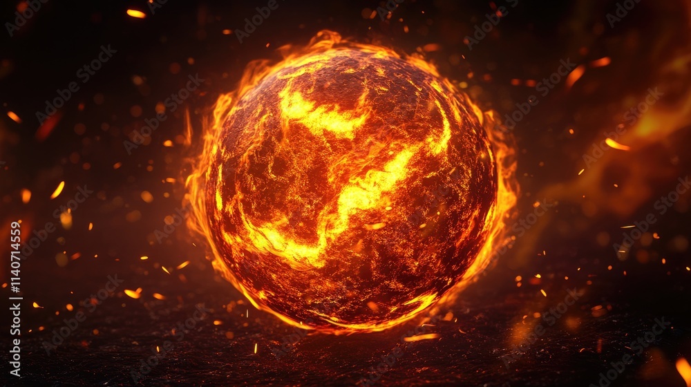 Exploding fireball in slow motion, glowing embers flying in all directions, dark background, ultra-detailed wallpaper Exploding fireball in slow motion, glowing embers flying in all directions, dark background, ultra-detailed wallpaper