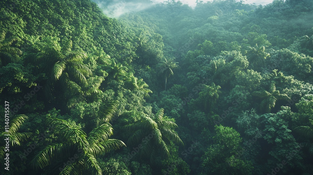 Lush tropical rainforest filled with vibrant green foliage and towering trees. Lush tropical rainforest filled with vibrant green foliage and towering trees.