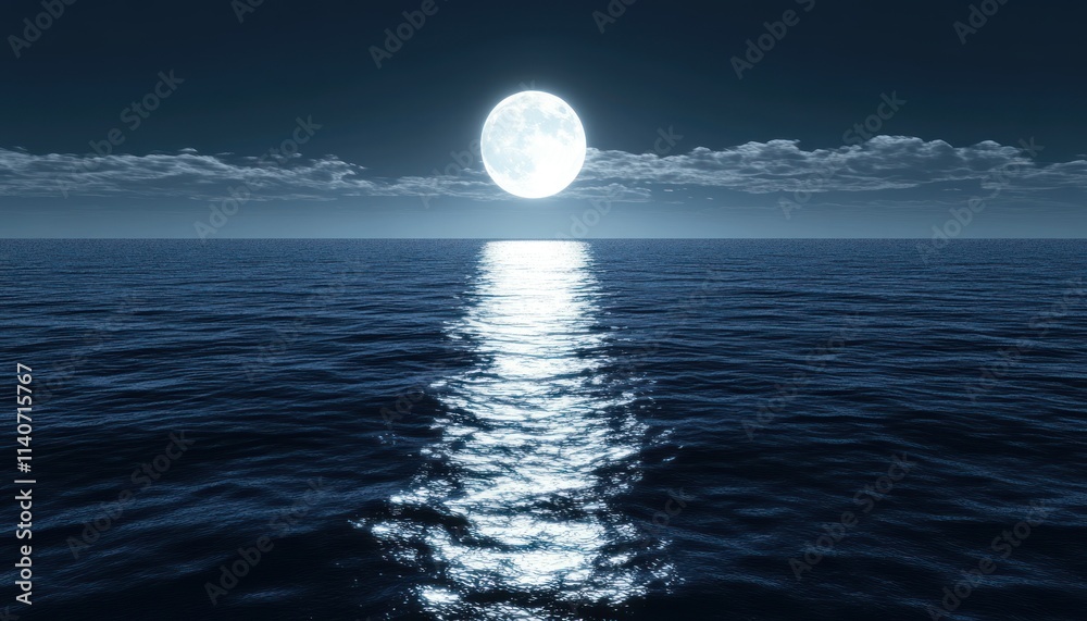 Full Moon Illuminating the Ocean at Night Full Moon Illuminating the Ocean at Night