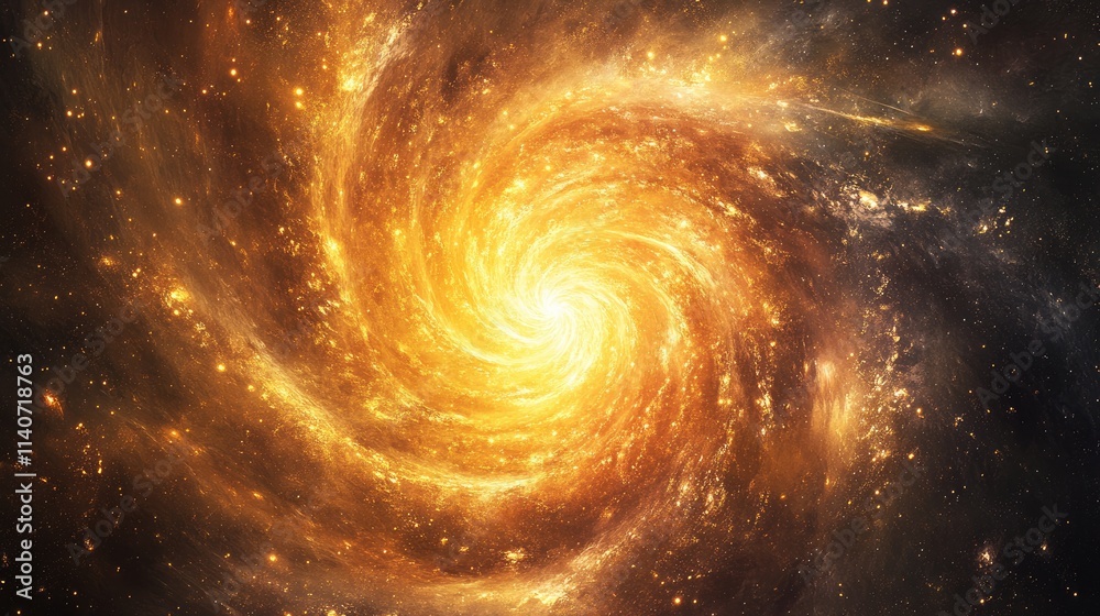 Obraz premium Glowing vortex of energy, swirling golden light particles, cosmic atmosphere, ultra HD, high-detail, wallpaper