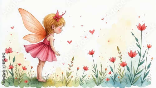 Seamless children's pattern with fairies and flowers,. pattern with cartoon fairy or elves for children, girls. Drawing for wallpaper, children's linen, poster, notebook cover