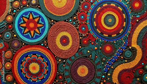 Colorful abstract round pattern with intricate bead shapes