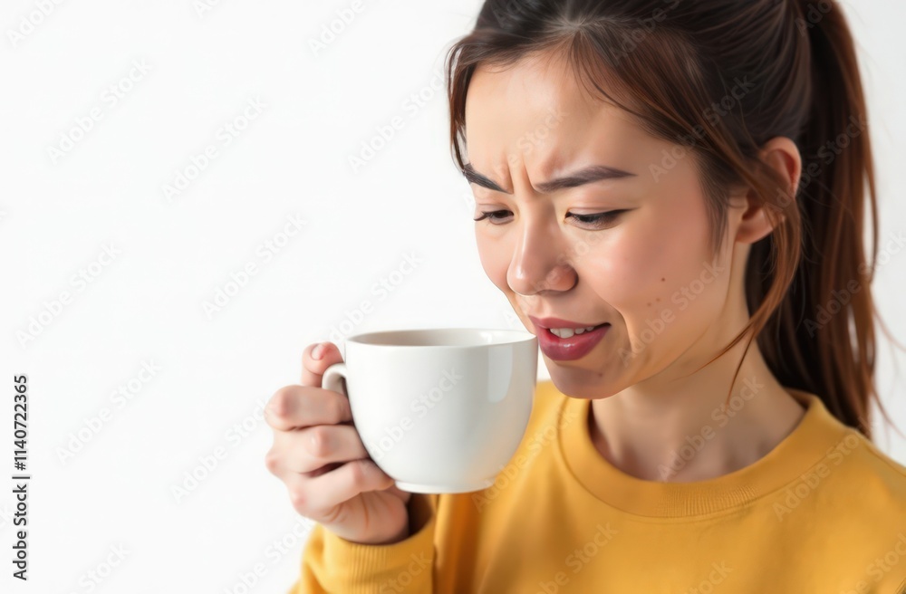 sick woman with headache holding cup of hot tea sick woman with headache holding cup of hot tea