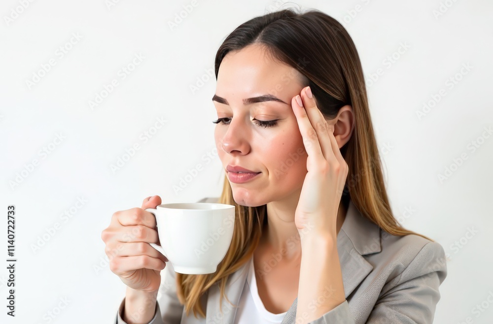 sick woman with headache holding cup of hot tea sick woman with headache holding cup of hot tea