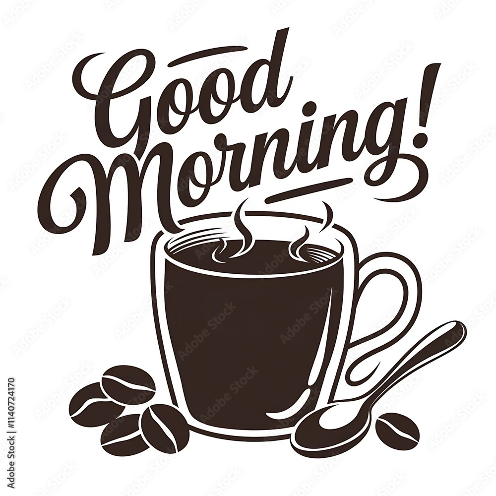 Coffee mug illustration design with Good Morning on a white background.