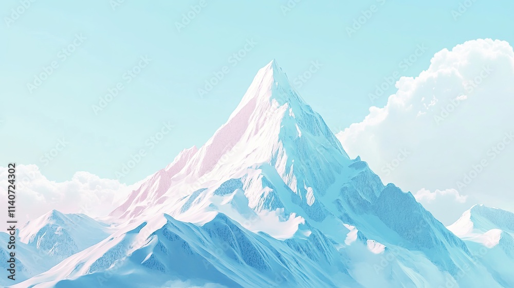 Minimalist mountain landscape in flat design, layered pastel color gradients, smooth aesthetic, high-resolution wallpaper