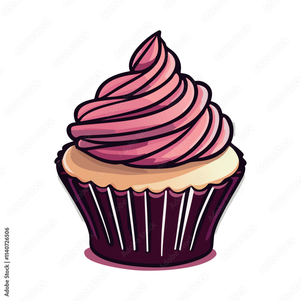 Vector Illustration of a Pink Frosted Cupcake with Swirled Icing and Creamy Base – Sweet Dessert Clipart Vector Illustration of a Pink Frosted Cupcake with Swirled Icing and Creamy Base – Sweet Dessert Clipart