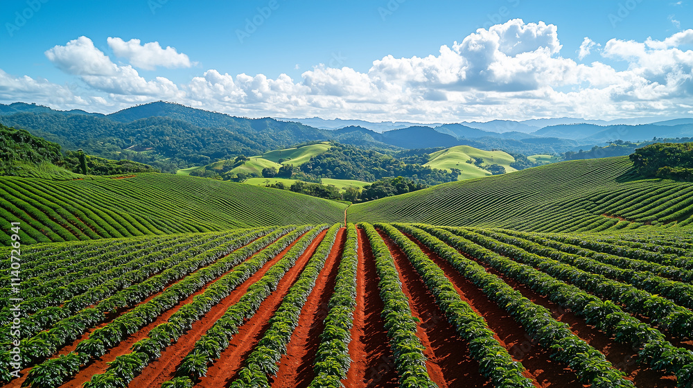 Coffee plantation with ripe red beans