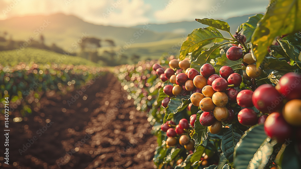 Coffee plantation with ripe red beans