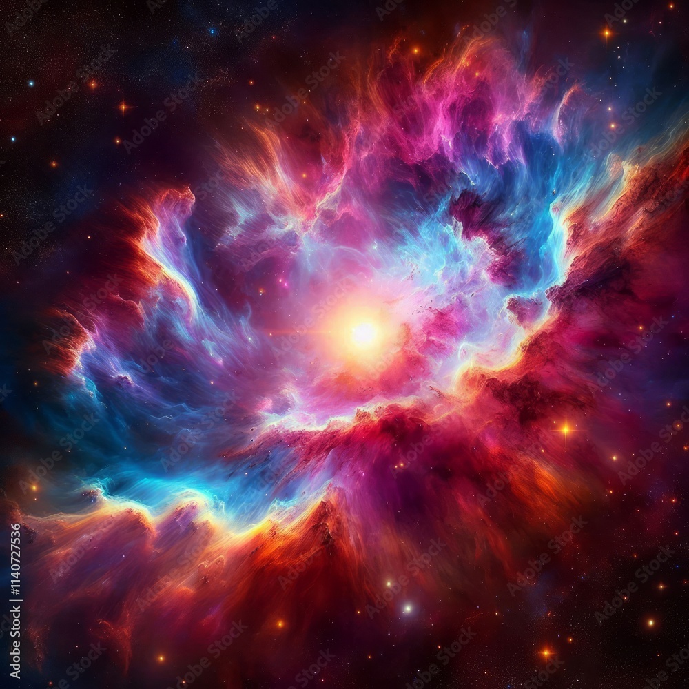 A Vibrant Galaxy Display Featuring Colorful Nebula Clouds A Vibrant Galaxy Display Featuring Colorful Nebula Clouds