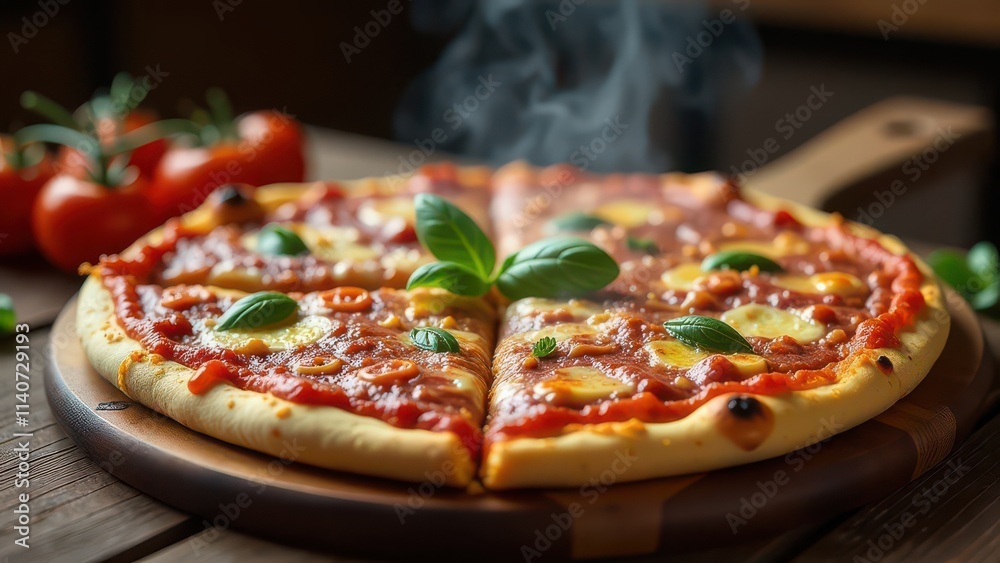 Hot pizza on the table Hot pizza on the table