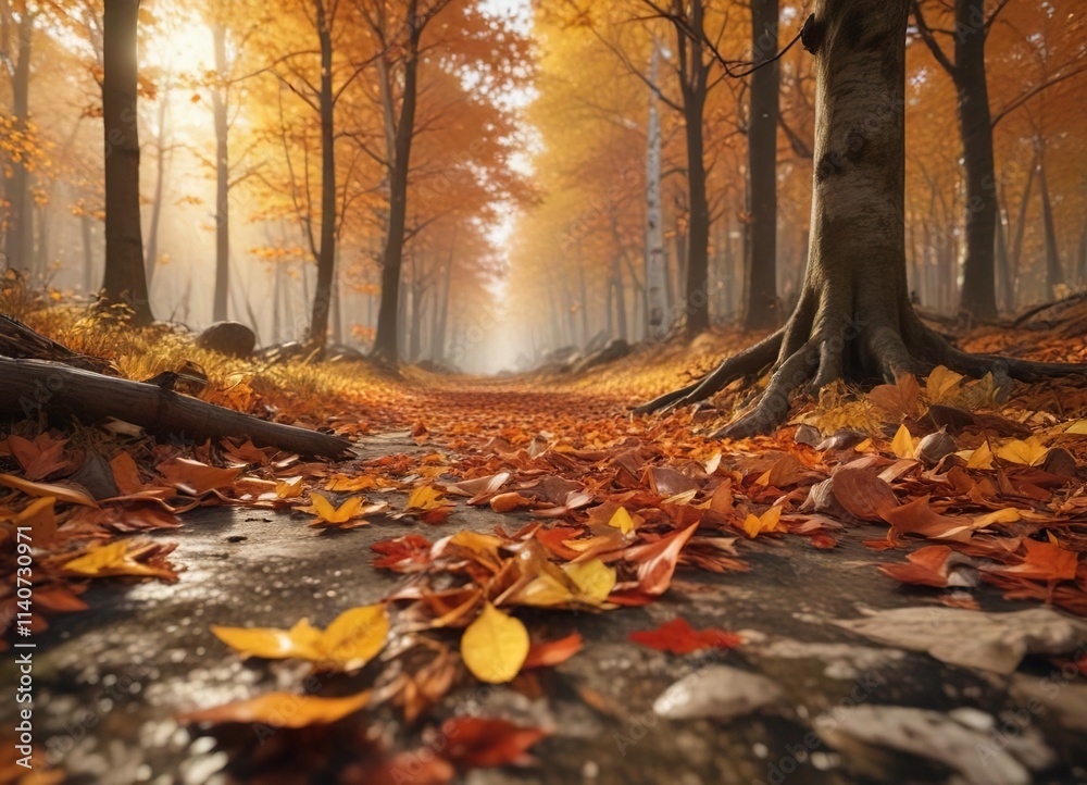 Amber and orange hues of fallen autumn leaves scattered on the forest floor, natural light, autumn leaves Amber and orange hues of fallen autumn leaves scattered on the forest floor, natural light, autumn leaves