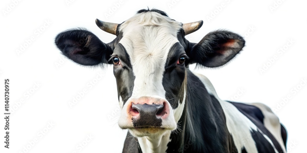 A minimalist black and white cow, isolated on white, speaks silently. A minimalist black and white cow, isolated on white, speaks silently.