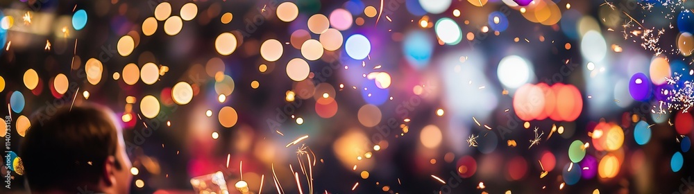A crowd enjoys a vibrant display of lights and sparkling effects. A crowd enjoys a vibrant display of lights and sparkling effects.