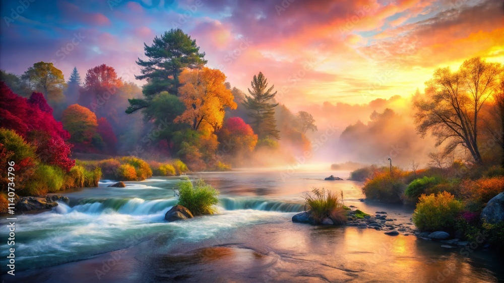 Obraz premium Surreal Ontario River Photography: Dreamlike Landscape, Mystical Waterscape, Ethereal Flow, Magical River Scene, Ontario Nature