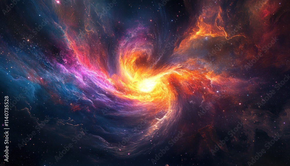 Obraz premium A Cosmic Nebula Swirling with Fiery Orange and Pink Hues