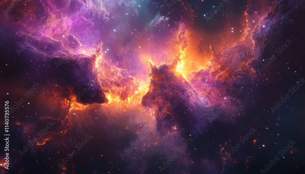 Naklejka premium Cosmic Nebula with Vivid Colors and Scattered Stars