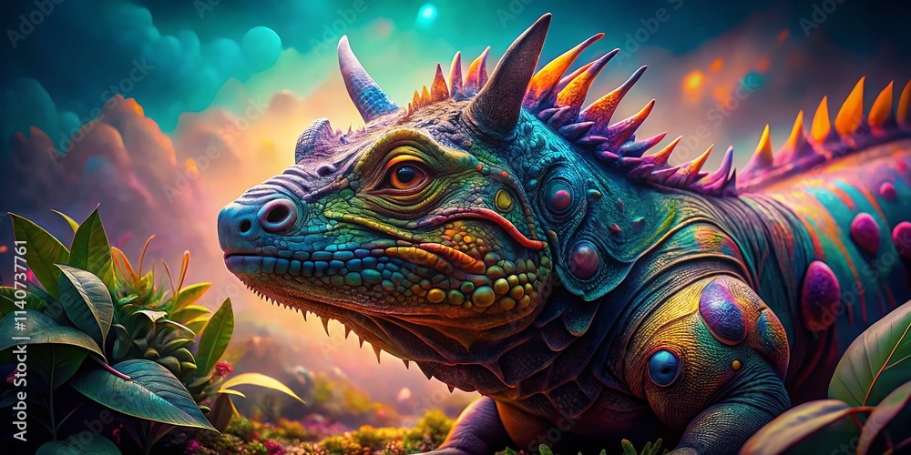 Obraz premium Surreal Rhino & Iguana Fusion: Dreamlike Hybrid Creature Photography