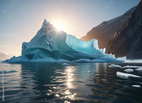 Wallpaper Mural Sunlit waves caressing the shore of an iceberg, iceberg shoreline, sea spray, foamy surface Torontodigital.ca