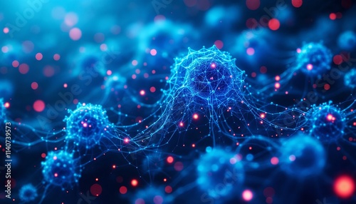 Big Data concept. Digital neural network. Introduction of artificial intelligence. Cyberspace of future. Abstract business 3D illustration neural cells.