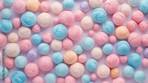 Abstract knitting background. Multicolored balls of yarn. Pastel soft colors photo