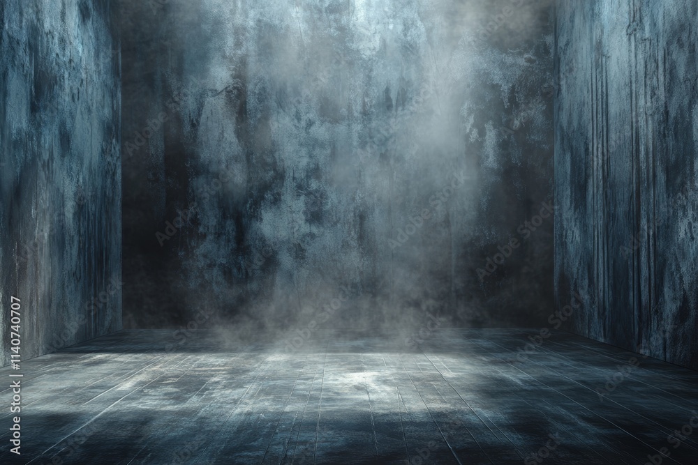 Dark and Mysterious Smoky Room Interior with Grungy Walls and Floor. 3D Renderer Digital Backdrop. Dark and Mysterious Smoky Room Interior with Grungy Walls and Floor. 3D Renderer Digital Backdrop.