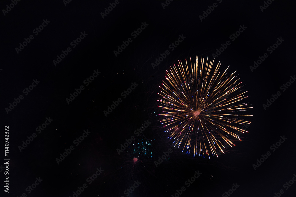 Fireworks on the dark sky background at festival. Fireworks on the dark sky background at festival.