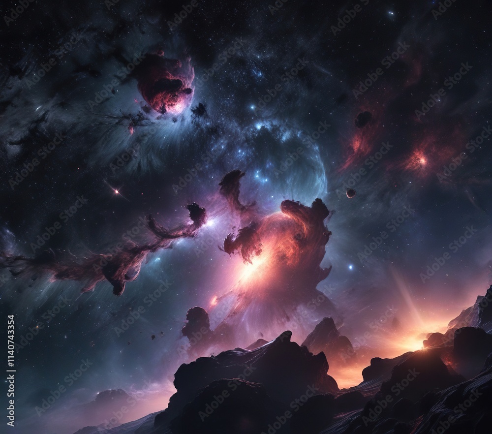 Obraz premium Dark nebulae illuminated by distant starlight, abstract, astronomy, dark matter