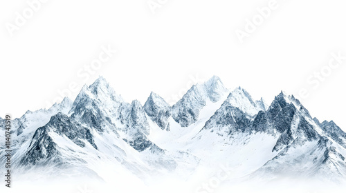 Majestic Snowy Mountain Peaks, Winter Landscape, Cold Climate, Serene Scene