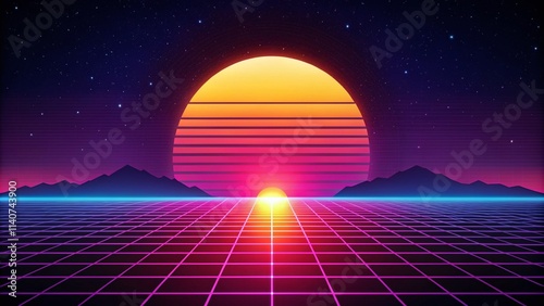 Synthwave Sunset Minimalist Background | Retro 80s Aesthetic Digital Art