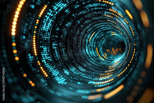 Wallpaper Mural A mesmerizing digital tunnel filled with glowing blue and orange lights, creating a sense of depth and futuristic technology. Torontodigital.ca