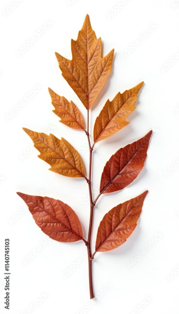 Fototapeta premium Brown herbal leaf on white background with cut paths, plant, foliage, isolated