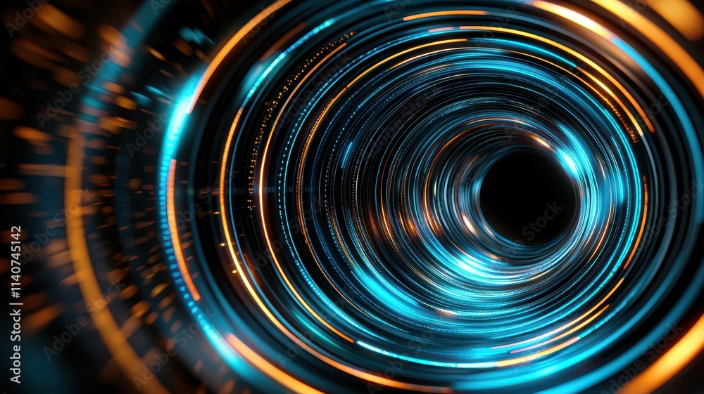 Obraz premium A swirling tunnel of blue and orange lights, creating a mesmerizing and futuristic illusion of depth and motion.