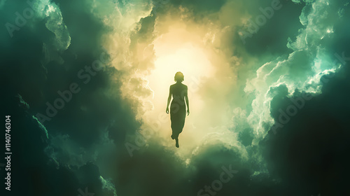 Wallpaper Mural Angelic silhouette emerging from ethereal clouds in celestial sky heavenly spiritual and transcendent imagery depicting divine ascension enlightenment and faith. Seraphic. Illustration Torontodigital.ca