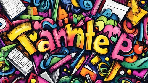 Wallpaper Mural Colorful and vibrant illustration featuring playful school supplies and artistic elements, showcasing creativity and learning. Torontodigital.ca