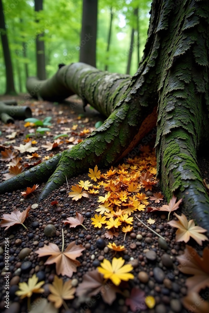 Beetle kill on the ground under a fallen tree, forest decline, forest floor Beetle kill on the ground under a fallen tree, forest decline, forest floor